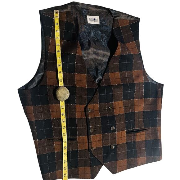 Tayion Montee Holland Brown Plaid Wool Blend Suit Vest Mens Size Large Preppy - Picture 6 of 8